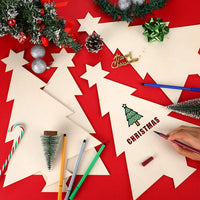 4 piezas de 15.1 x 10.0 in, adornos de madera sin terminar, árbol de madera, recorte en blanco, forma de árbol de Navidad para fiesta de Navidad, decoración de bricolaje - Arteztik
