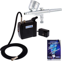 Kit de compresor de aire Master Airbrush, modelo VC16-B22, sistema de aerografía con compresor de aire para aerografía portátil y pequeño de color negro MAS KIT-VC16, incluye libro de aerografía para principiantes - Arteztik

