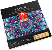 Arteza Adult Coloring Book, 6.4 x 6.4 Inches, Mandala Designs, 72 Sheets, 100 lb Paper, Detachable Pages, Black Outlines, Art Supplies for Relaxing, Reflecting, and Decompressing
