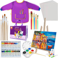 glokers Kids Painting Supplies Set - Arts Set with Acrylic Paints, Easel, Paintbrushes, Canvases, Palettes, Smock & Travel Storage Bag - Premium Children's Arts & Crafts Supplies - Arteztik
