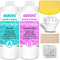 Kit de revestimiento de cristal transparente de resina epoxi 33.8 fl oz/38.4 oz – 2 piezas de resina de fundición para arte, manualidades, fabricación de joyas, mesas de río, guantes, taza de medición y palos de madera - Arteztik
