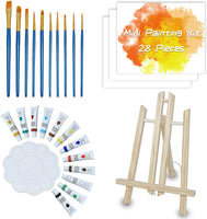 NIECHO - Juego de pintura acrílica para niños y principiantes, 28 piezas, kit de pintura artística con mini caballete de mesa, 3 lienzos, 10 pinceles, 12 pinturas, paleta y bolsa de transporte - Arteztik
