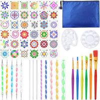 Juego de 58 herramientas de punteo para pintar mandalas, incluye estarcillo de mandala, lápiz óptico, bandeja de pintura acrílica y bolsa de almacenamiento para rocas, tela de pared, pintura para colorear, dibujo - Arteztik
