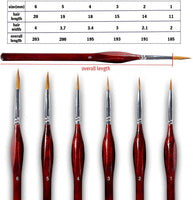 OOKU - Juego de 6 pinceles de pintura para detalles, pinceles profesionales para pintura artística, pintura facial, miniaturas, detalles, pintura artística de modelo, mango de madera roja - Arteztik
