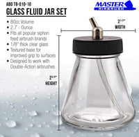 Master aerógrafo marca caja de 10-each tb-010 aspiradora 2.7-ounce, (80cc) botellas de vidrio con ángulo de 30 ° adaptador tapa tarros de montaje tapa adaptador dual-action sifón Air Brush Depot aerografía accesorios, funciona con Dual Action Master, Badg - Arteztik
