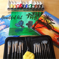Juego de pintura acrílica – Suministros de pintura profesional – Tubos de pintura de 0.7 fl oz x 12, paneles de 8 x 10 x 6, 15 pinceles, cuchillo de pintura y esponja – Kit para adultos, adolescentes, estudiantes - Arteztik
