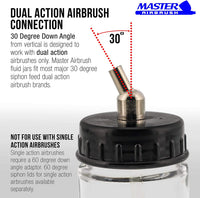 Master Airbrush (Pack of 10) TB-002 Empty 3/4 Ounce (22cc) Glass Jar Bottles with 30° Down Angle Adaptor Lid Assembly - Fits Dual-Action Siphon Feed Airbrushes, Use with Master, Badger, Paasche, Iwata - Arteztik
