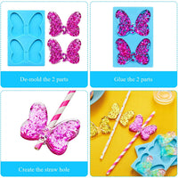 2 piezas mariposa paja resina molde DIY Epoxy mariposa molde silicona paja Topper molde para epoxi DIY fabricación suministros - Arteztik
