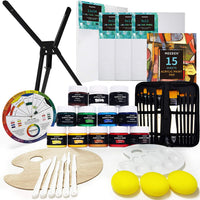 MEEDEN Juego de 42 piezas de pintura acrílica – Caballete de mesa de aluminio, 12 x 3.4 fl oz pinturas acrílicas, lienzo estirado, pinceles de pintura y paleta de plástico, regalo para niños y principiantes - Arteztik
