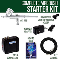 Kit de compresor de aire Master Airbrush, modelo VC16-B22, sistema de aerografía con compresor de aire para aerografía portátil y pequeño de color negro MAS KIT-VC16, incluye libro de aerografía para principiantes - Arteztik
