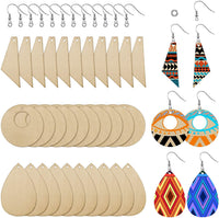 60 pendientes de madera sin terminar con forma de lágrima en blanco y colgante de corte cónico con 60 ganchos para pendientes y 60 anillos de salto para manualidades y bisutería. - Arteztik
