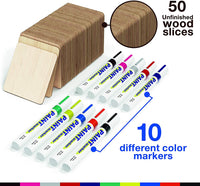 Cuadrados de madera sin terminar — Pack de 50 — Recortes de madera para manualidades — 4 x 4 pulgadas — Incluye 10 marcadores de pintura — Manualidades de bricolaje, Azulejos de Scrabble, Pintura, Mancha, Quemar, Posavasos — Para artesanos de todas las ed - Arteztik
