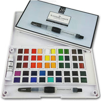 SCHPIRERR FARBEN Art Supplies - Juego de acuarelas para viaje (48 acuarelas, 20 hojas de papel de acuarela de 8.11 oz/m², 2 pinceles de acuarela, 1 paleta de acuarela de mezcla) - Arteztik
