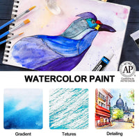 Emooqi - Juego de 48 pinturas de acuarela de colores vibrantes de alta calidad, kit de pintura de pigmento, incluye 3 pinceles, ideal para niños, adultos, artistas, pintura profesional sobre lienzo, madera, arcilla, tela, cerámica - Arteztik
