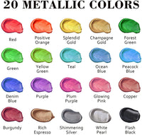 Juego de pintura acrílica metálica, Shuttle Art 20 colores pintura metálica en botellas (2.0 fl oz, 2 oz) con 3 pinceles y 1 paleta, ricos pigmentos, no tóxico para artistas, principiantes en rocas manualidades lienzo tela de madera - Arteztik
