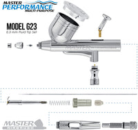 Kit de sistema de aerógrafo Master Airbrush con un aerógrafo de doble acción G23 multiusos con alimentación por gravedad con 1/3 oz. Taza y punta de 0.012 in, mini compresor de aire, manguera, estuche de almacenamiento, tarjeta de enlace de cómo se utiliz - Arteztik
