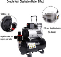 TIMBERTECH Compresor de aerógrafo profesional mejorado con tanque de 3 L, ABPST08 compresor de aire silencioso con ventilador de refrigeración para aerógrafo, pintura, maquillaje, estudios de uñas y tatuajes, Hobby - Arteztik
