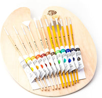 daveliou Pintura Pinceles & Paleta – Juego de 12 pinceles – 12 acrílico no tóxico pinturas – Paleta de madera - Arteztik
