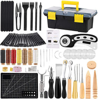 Leather Working Tools Kit, Leather Craft Kits, Hand Leather Tool Kit with Instructions, Quality Toolbox, Rotary Cutter, Waxed Thread, Tracing Wheel, and Other Leather Working Supplies for Beginners - Arteztik
