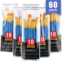 Juego de pinceles de pintura acrílica, 6 paquetes / 60 cepillos de pelo de nailon para todo tipo de usos para pintura al óleo, acuarela, kit profesional - Arteztik
