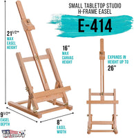U.S. Art Supply Caballete de madera en forma de H para estudio, para mesa pequeña, para artistas, con caballete ajustable de madera de haya y expositor, con capacidad para lienzos de hasta 16.0 in, soporte de escritorio portátil y resistente para mesa, pa - Arteztik

