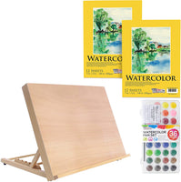 U.S. Art Supply - Tabla de dibujo de madera ajustable de 18.0 in de ancho x 14.1 in (A3) con 2 paquetes de 9.0 in x 12.0 in de ancho x 12.0 in de altura para pintar acuarelas - Arteztik
