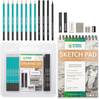 Juego de lápices de dibujo, dibujo y lápices de carbón. Incluye 100 hojas de dibujo y borrador de rodillas. Kit de arte y suministros para niños, adolescentes y adultos. - Arteztik
