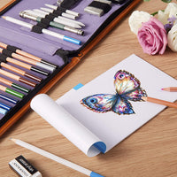 Juego de 40 piezas con 16 lápices de colores para dibujos, 12 pasteles suaves, 2 lápices de dibujo, almohadilla de dibujo y herramientas variadas en una funda de transporte con cremallera de lona - Arteztik
