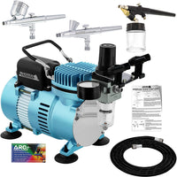 Master Airbrush - Sistema de aerógrafo profesional multipropósito con 3 aerógrafos, manguera de aire de 6 pies y soporte para aerógrafo, libro de capacitación - Arteztik
