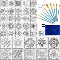 Mandala Stencil Dot Set de pintura – 48 piezas juego de 36 plantillas de mandala, plantillas de pintura, 2 tamaños diferentes, 1 bolsa azul con cremallera, 10 pinceles de pintura de artista para proyectos de pintura de roca, muebles de pared de madera - Arteztik
