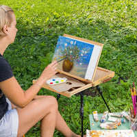 Magicfly Caballete de mesa de madera para pintar, caballete de escritorio ajustable con cajón de almacenamiento, 5 lienzos y 1 paleta de pintura, madera de haya, caballete de artista portátil, caballete de madera para dibujar - Arteztik
