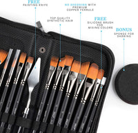 Juego de pinceles de pintura Daco Clarity 15 piezas+1, pinceles de arte con paleta de cuchillos, esponja de pintura y estuche de organización estable, se puede utilizar como pinceles de pintura acrílica, pinceles de pintura al óleo o pinceles de acuarela - Arteztik
