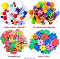 Dragon Too Mega Kids Kit de tarros para manualidades y arte – Juego de 1000 piezas – folleto de instrucciones incluido – pegamento con purpurina, papel de construcción, palillos de paletas de colores, ojos googly y limpiadores de pipa - Arteztik
