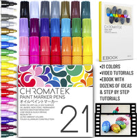 Paint Pens for Rock Painting, Stone, Ceramic, Glass, Wood. 21 Oil Based Pens by Chromatek. Medium Tip. Waterproof. Quick Drying. Never Fade. Online Video Tutorials, Ebook With Dozens of Ideas and Lessons. - Arteztik
