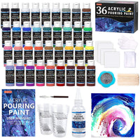 Pintura acrílica para verter, juego de 36 botellas de 2.0 fl oz, suministros de pintura acrílica de alto flujo premezclados con lienzo, aceite de silicona, tazas medidoras, manteles, kit completo para verter pintura - Arteztik
