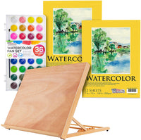 U.S. Art Supply - Tabla de dibujo de madera ajustable para artistas, 24.8 in de ancho x 18.9 in de alto (A2) con 9.1 in x 11.8 in, almohadilla de papel de acuarela de gran peso y 36 colores - Arteztik
