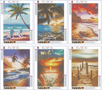 SIIYIX 6 juegos de pintura de diamante 5d con perforación completa, pintura de diamante Dotz por números, kits de playa para adultos y niños, regalos de inauguración de la casa, playa, barco, mar, atardecer, 12 × 16 pulgadas (un paquete de 6 juegos) - Arteztik
