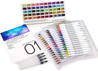 54 bolígrafos de acuarela, 15 páginas y vídeo en línea Tutorial Series de Chromatek. Punta de cepillo real. 4 pinceles de mezcla. Fácil de mezclar. Vivo. Liso. 50 colores únicos. Suministros de arte profesional. - Arteztik
