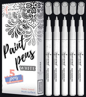 Bolígrafos de pintura blanca para pintura de roca, piedra, cerámica, vidrio, madera. Juego de 5 rotuladores acrílicos de punta extrafina., Blanco Nuevo - Arteztik
