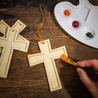 Cruz de madera sin terminar con cuerda dorada para proyectos de bricolaje (12 unidades) - Arteztik
