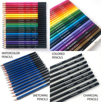 Juego de 72 lápices de arte con 15 bocetos, 24 colores al óleo, 24 acuarelas y 9 lápices de carbón. Para principiantes, adultos y profesionales. - Arteztik

