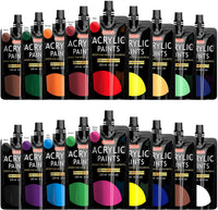 Pintura acrílica, Shuttle Art 18 colores acrílico bolsas de pintura (4.1 fl oz/4.06 oz), Artist Grade acrílico pintura Set, ricos pigmentos, no tóxico para artistas, principiantes y niños en rocas manualidades lienzo madera cerámica - Arteztik
