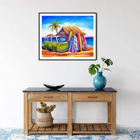 Pintura de pizzazz por números para adultos – Hermoso juego de caja de edición especial, certificado por artista, lienzo enrollado sin arrugas, 16 x 20 pulgadas – Greenie (Surf Shack on Beach) - Arteztik
