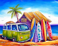Pintura de pizzazz por números para adultos – Hermoso juego de caja de edición especial, certificado por artista, lienzo enrollado sin arrugas, 16 x 20 pulgadas – Greenie (Surf Shack on Beach) - Arteztik
