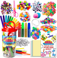 Dragon Too Mega Kids Kit de tarros para manualidades y arte – Juego de 1000 piezas – folleto de instrucciones incluido – pegamento con purpurina, papel de construcción, palillos de paletas de colores, ojos googly y limpiadores de pipa - Arteztik

