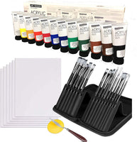 Juego de pintura acrílica – Suministros de pintura profesional – Tubos de pintura de 0.7 fl oz x 12, paneles de 8 x 10 x 6, 15 pinceles, cuchillo de pintura y esponja – Kit para adultos, adolescentes, estudiantes - Arteztik
