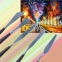 5 cuchillos de pintura de Aokbean Art acrílico, herramientas de pintura al óleo, mango de madera, paleta de espátula, cuchillo con cuchillas finas y flexibles - Arteztik
