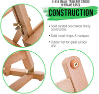 U.S. Art Supply Caballete de madera en forma de H para estudio, para mesa pequeña, para artistas, con caballete ajustable de madera de haya y expositor, con capacidad para lienzos de hasta 16.0 in, soporte de escritorio portátil y resistente para mesa, pa - Arteztik
