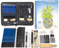 Lápices de dibujo y bloc de bocetos (41 piezas de kit de dibujo) – Todo lo que necesitas para dibujar y bocetos: grafito, carbón, pasteles y bloc de bocetos grande de 9 x 12 con 100 hojas, con estuche de cremallera. - Arteztik
