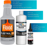 Suministro de arte de Estados Unidos – 1 cuarto de galón Floetrol Aditivo de Suministro de Pintura de lujo Medio Kit para mezclar, epoxi, resina – Aceite de silicona, 1 y 10 oz vasos de plástico, Mini soportes de pintura, palos, paletas cuchillos - Arteztik
